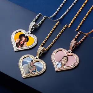 Customize Hip Hop Jewelry Iced Out Pop Pendant Custom Photo Pendant Heart Picture Necklace for Women Men Delicate Gifts