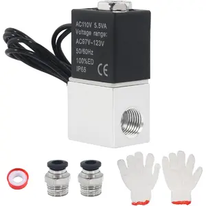 Electric Solenoid Valve 1/4 Inch NPT 110V AC Air Valve 2V025-08 2 Way Normally Closed Solenoid Valve for Water Air Gas Fuel Oil