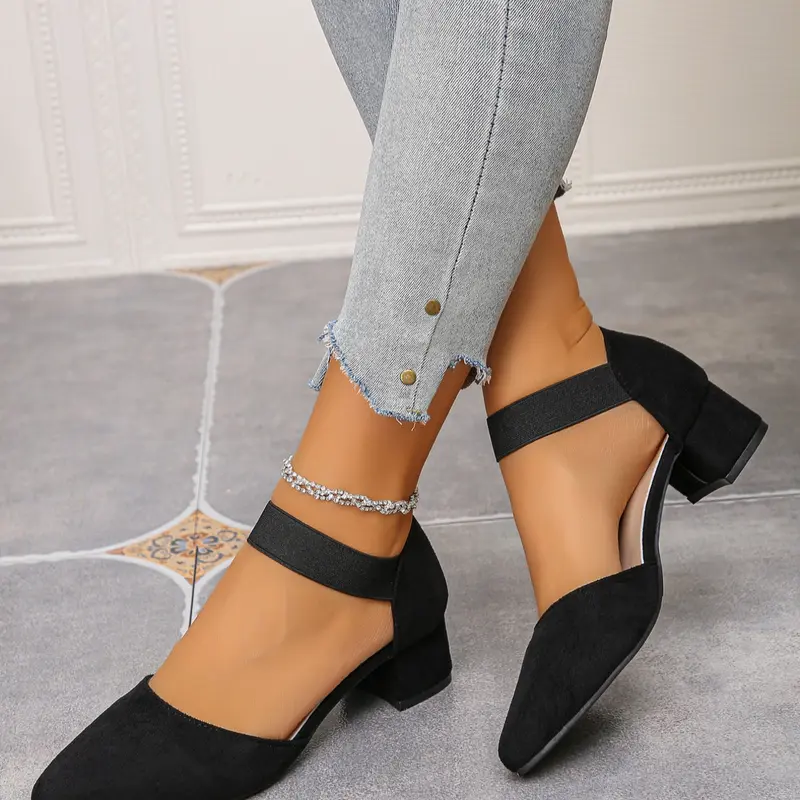 Women's High Heel Closed Toe Dressy Sandals, Fairy Style Spring Commuter Work Shoes, Pointed Toe Chunky Mid-Heel Velvet Women's Shoes, Elegant Heeled Sandals, Elegant Footwear