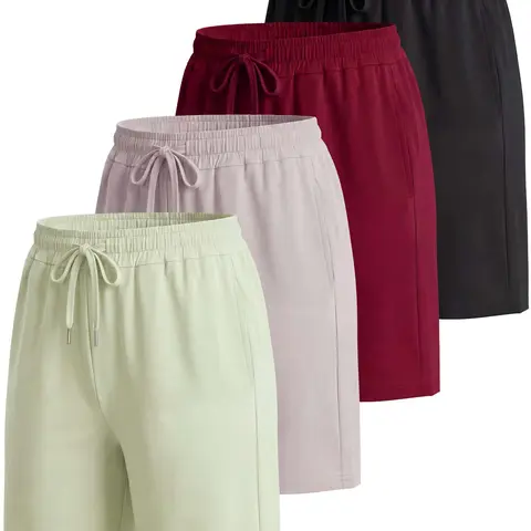 Real Essentials 4 Pack: Women's 7" Bermuda Long Casual Yoga Super-Soft Loose Comfy  Shorts with Pockets (Available in Plus)