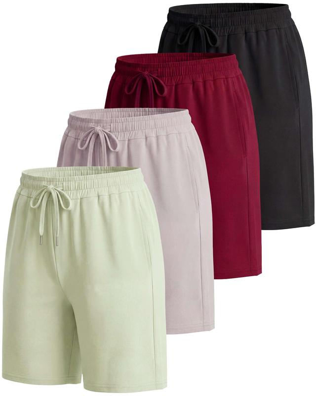 Real Essentials 4 Pack: Women's 7" Bermuda Long Casual Yoga Super-Soft Loose Comfy Shorts with Pockets (Available in Plus)