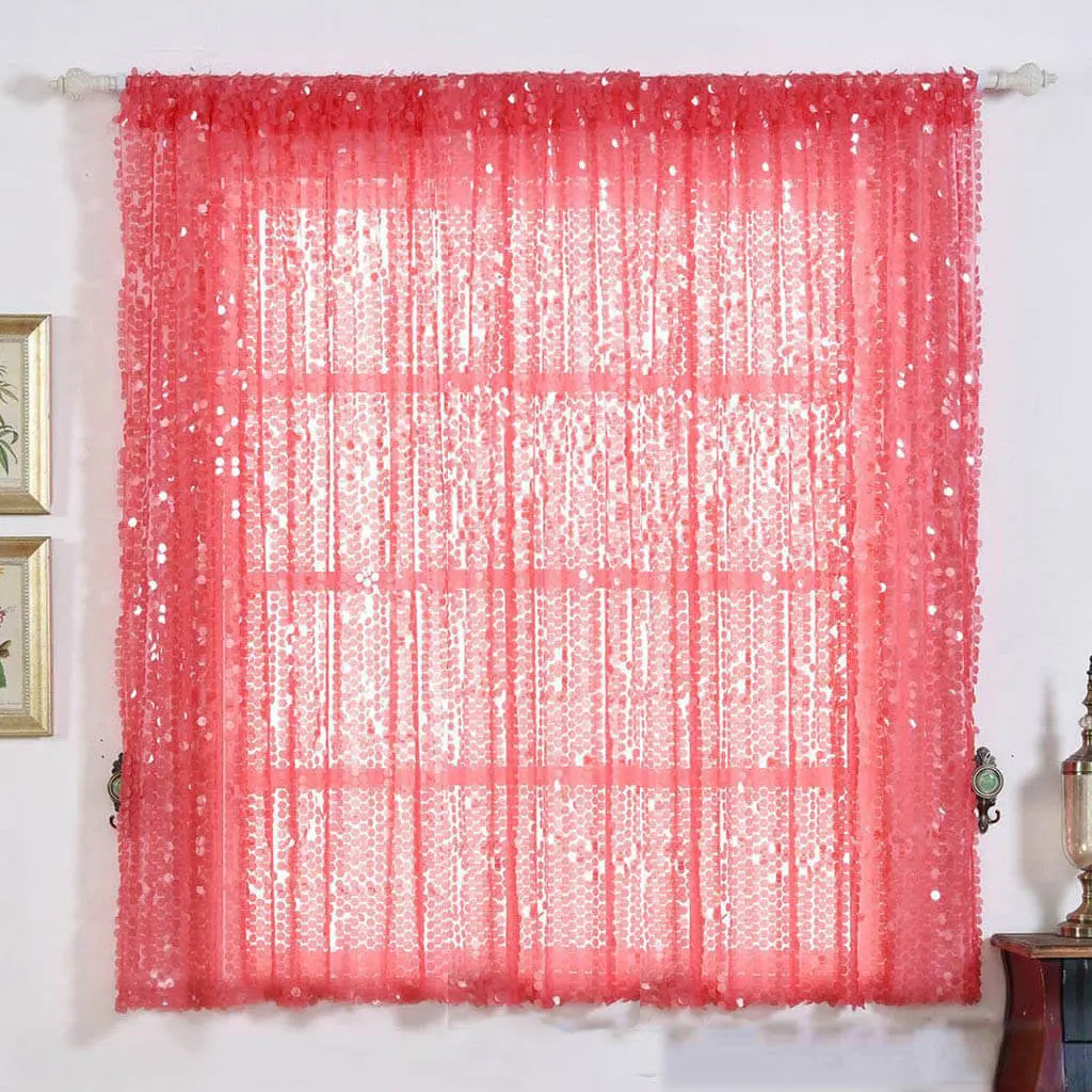 2-Pack Coral Big Payette Sequin Home Decoration Curtains, Rod Pocket 52"x64" Window Panels - Fabric for Wedding Events, Arches, French/Patio Doors Indoor Use, Home Decoration Curtain