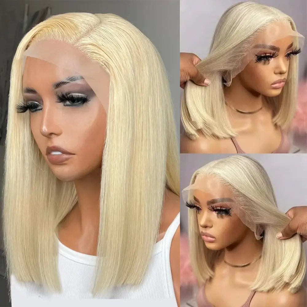 Ramiss Hair Clearance Sale Glueless Straight Short Bob Wig Blonde 613 Color Pre-Plucked 13x4 HD Lace Human Hair Wigs with Bleached Knots Beginner Friendly Natural Hairline 13x6 Straight Bob Wigs Honey Blonde Color In Stock