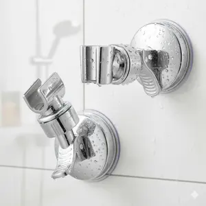 No-Drill Shower Head Holder: Adjustable Suction Cup Wall Mount, ABS Anti-Slip Rustproof Bath Organizer with Multi-Angle Slider, Space-Saving Easy Install Bathroom Accessory Showerhead