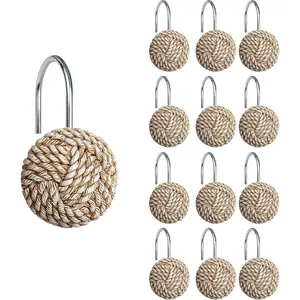 Boho Knots Shower Curtain Hooks,  Decorative Shower Curtain Rings for Bathroom, Seaside Nautical Shower Curtain Hangers Bathroom Accessories, Set of 12