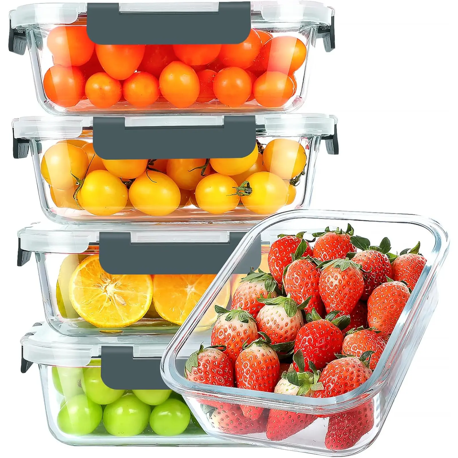 5-Pack 30 oz Corrosion-Resistant Durable Glass Meal Prep Containers with Lids - Kitchen Storage Organizer for Portion Control, Freshness Retention, Dishwasher, Oven, Freezer Safe