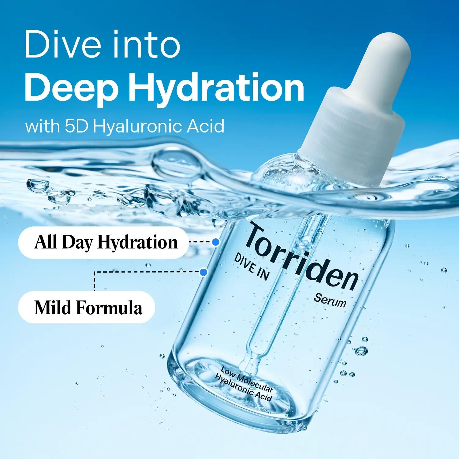 DIVE IN Low-Molecular Hyaluronic Acid Serum 50ml / 1.69 fl. oz. | Lightweight Hydrating Facial Serum for Glowing Skin