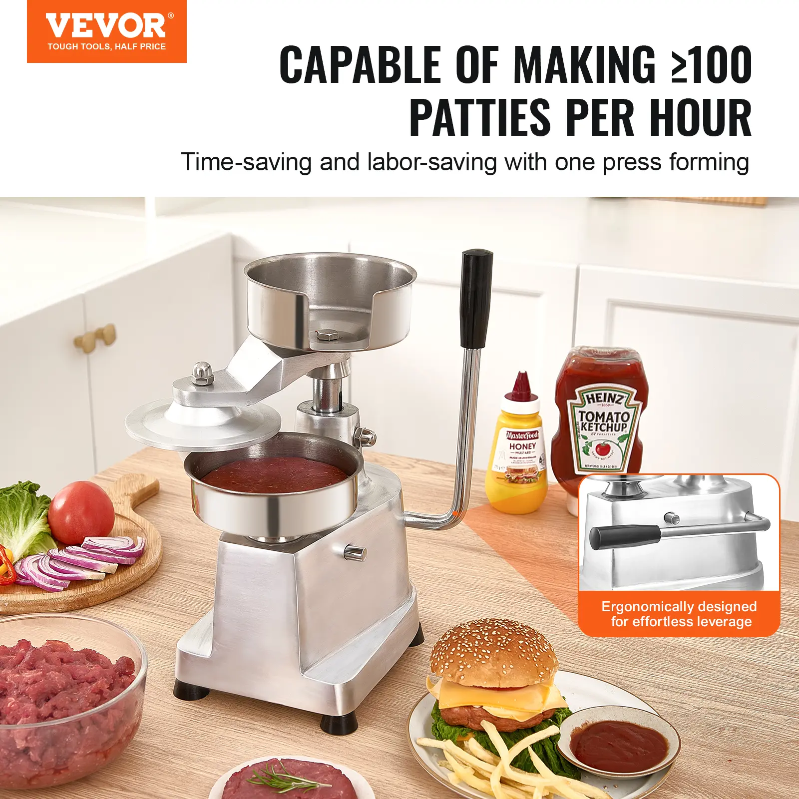 VEVOR Commercial Burger Patty Maker, 130mm/5inch Hamburger Beef Patty ...
