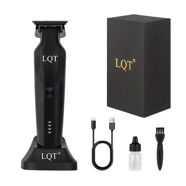 LQT Matte Black 0-Gap T-Blade Hair Trimmer with Magnetic Charging Dock, Cordless USB Rechargeable Detail Edger Clipper, Professional Salon Hairline & Beard Outlining Grooming Tool for Men Barbers Home Use