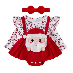 My First Christmas Newborn Baby Girl Romper Dress Santa Party Dresses Infant Long Sleeve Skirt Hem Onesie Bodysuit Outfits