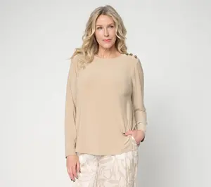 Dennis Basso Italia Knit Bateau Neck Top with Gold Buttons