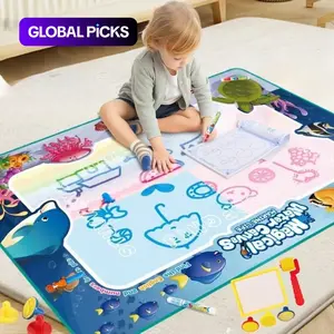 Educational Cute Cartoon Magic Water Canvas Drawing Mat, Large Absorbent Watercolor Painting Mats with Accessories Kit, Watercolor Paint Brushes, Ideal Birthday Gift for Fun Play #GLOBAL PICKS