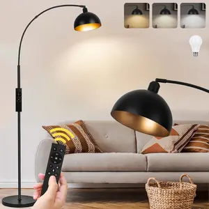 [Upgraded]Black Arc Floor Lamps for Living Room - Dimmable Arched Floor Lamp with Remote Control & 2700-6000K 9W LED Bulb Included, Modern Arch Standing lamp, Industrial Tall Lamp for Bedroom Reading