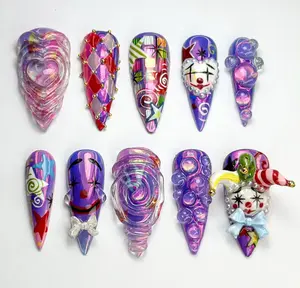 Circus Clown Press On Nails | Vibrant Holo Harlequin Design | Festival Carnival Clown Art | Colorful Clown Nail Set | Artistic Nail