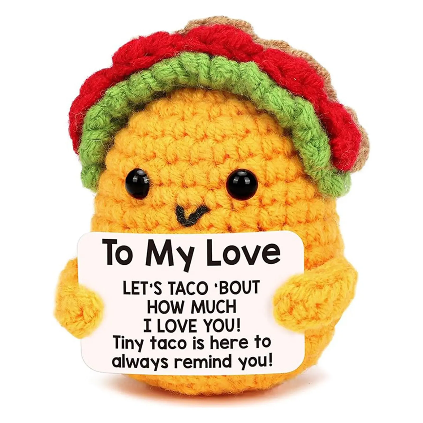 Cute Crochet Taco, Mini Emotional Support Taco with Love Message, Handmade Knitted Positive Gift for Girlfriend Wife Mom Daughter Sister Friend, Birthday Christmas Gift