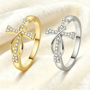 Zircon Cross Infinity Symbol Ring Jesus Twisted Line Ring Couple Jewelry Men and Women Anniversary Gift Suitable for Party