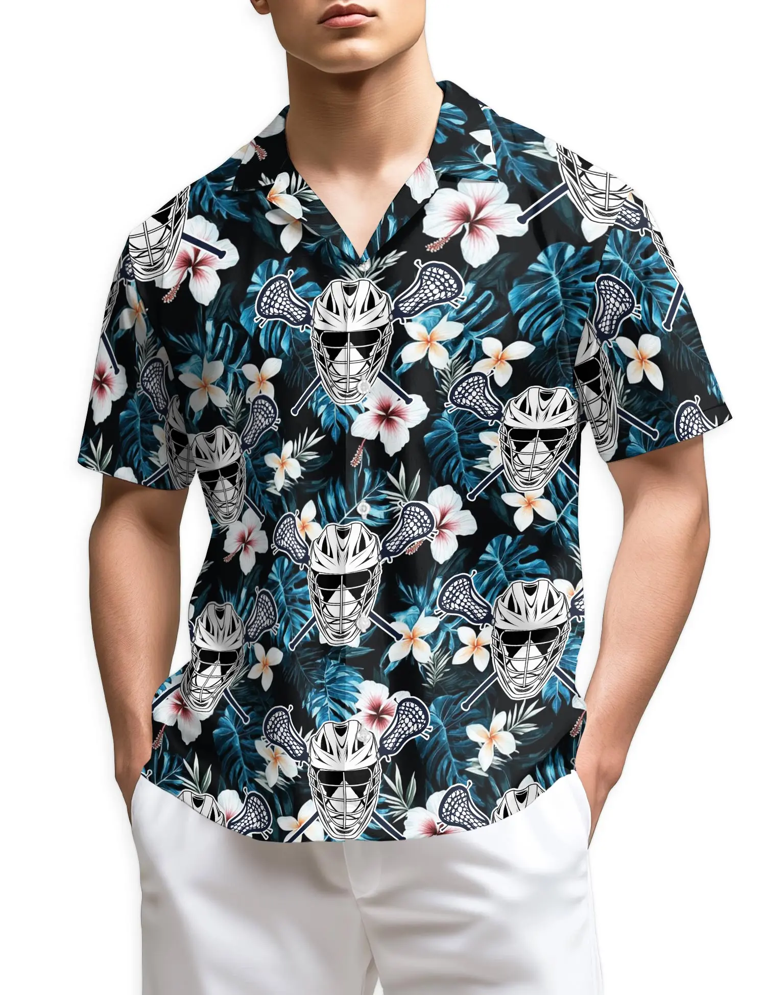 Lacrosse Hawaiian Shirt, Lacrosse Player Aloha Shirt, Tropical Sports Button Down Shirt, Lacrosse Gift for Men, Athlete Summer Shirt
