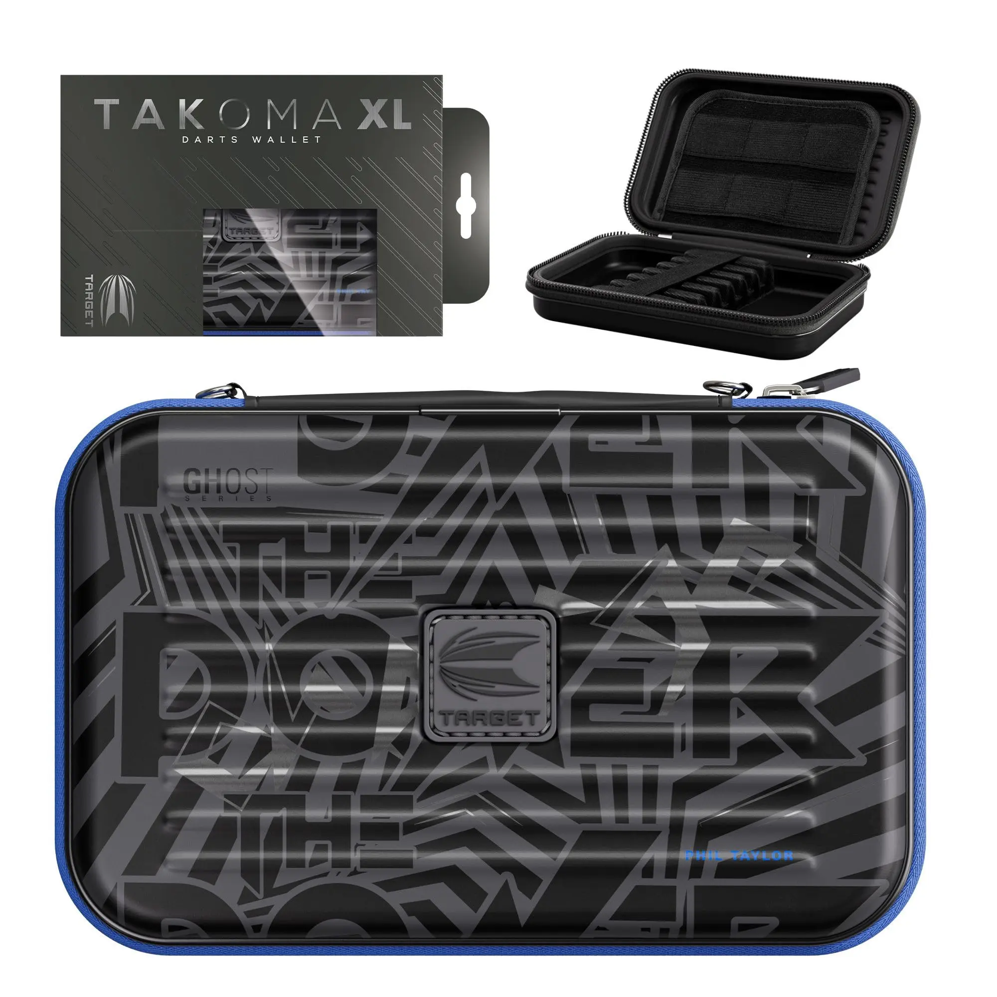 Target Darts Phil Taylor The Power Ghost Series – Professional Darts Accessories Range (Oche Throw Line & Takoma Wallet Cases, Regular or XL), Black/White Design