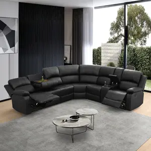 6-Seat Corner Sectional Sofa with 2 Manual Recliners, L-Shaped Couch with Hidden Storage & Cup Holders, PU Leather for Living Room