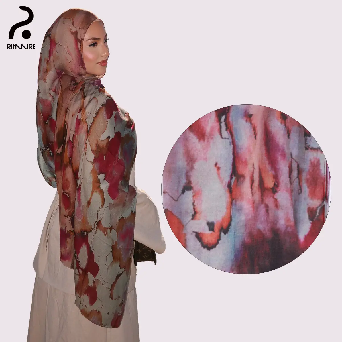 RIMAIRE 2025 Ramadan Premium Chiffon Hijab Silky for Women Muslim Printed Hijabs Islamic Turban Breathable Headscarf Shwal Wraps Casual Modesty Polyes