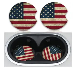 Memorial Day Special: 2-Pack American Flag Car Cup Holder Coasters – 2.75" Anti-Slip Rubber Interior Mats with Easy-Remove Finger Notch – Cute Patriotic Car Accessories for Women & Men