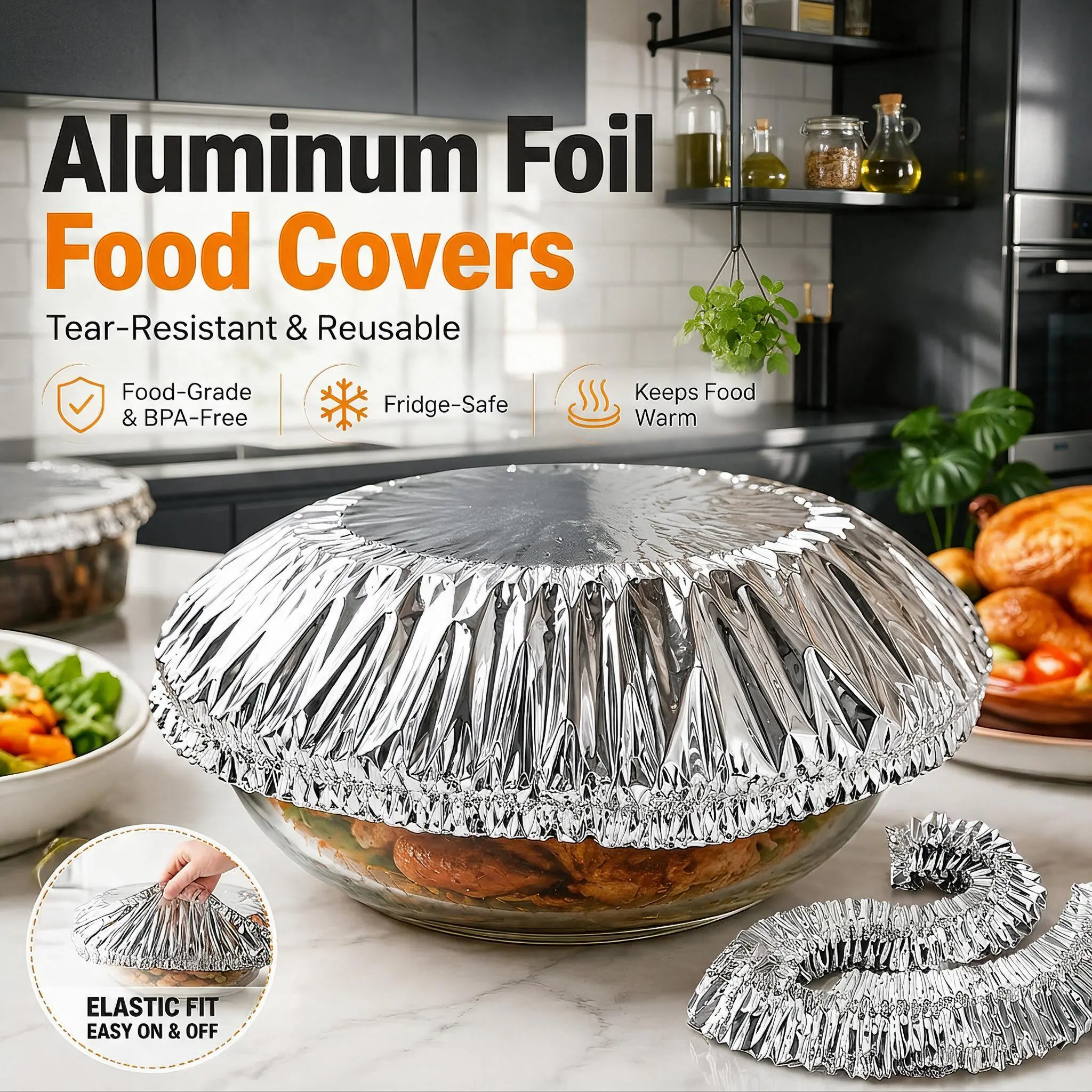 Aluminum Foil Food Covers, Upgraded Larger Size Reusable Heat Insulation Covers for Dishes, Helps Keep Food Warm, Fits Most Plates, Bowls & Trays, Perfect for Parties, Camping & Picnics