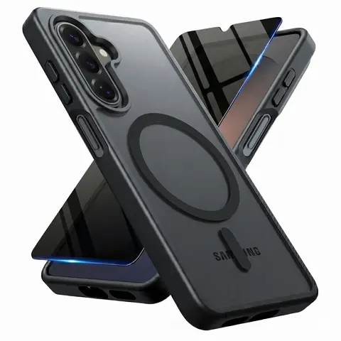 Samsung Galaxy A16 5G/A17 5G Protective Bundle - MagSafe-Compatible Magnetic Plastic Casing, Military-Grade Shockproof Drop-Proof Cover, Privacy Tempered Glass Screen Protector - Black