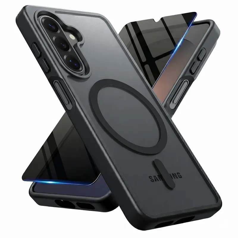 Samsung Galaxy A16 5G/A17 5G Protective Bundle - MagSafe-Compatible Magnetic Plastic Casing, Military-Grade Shockproof Drop-Proof Cover, Privacy Tempered Glass Screen Protector - Black