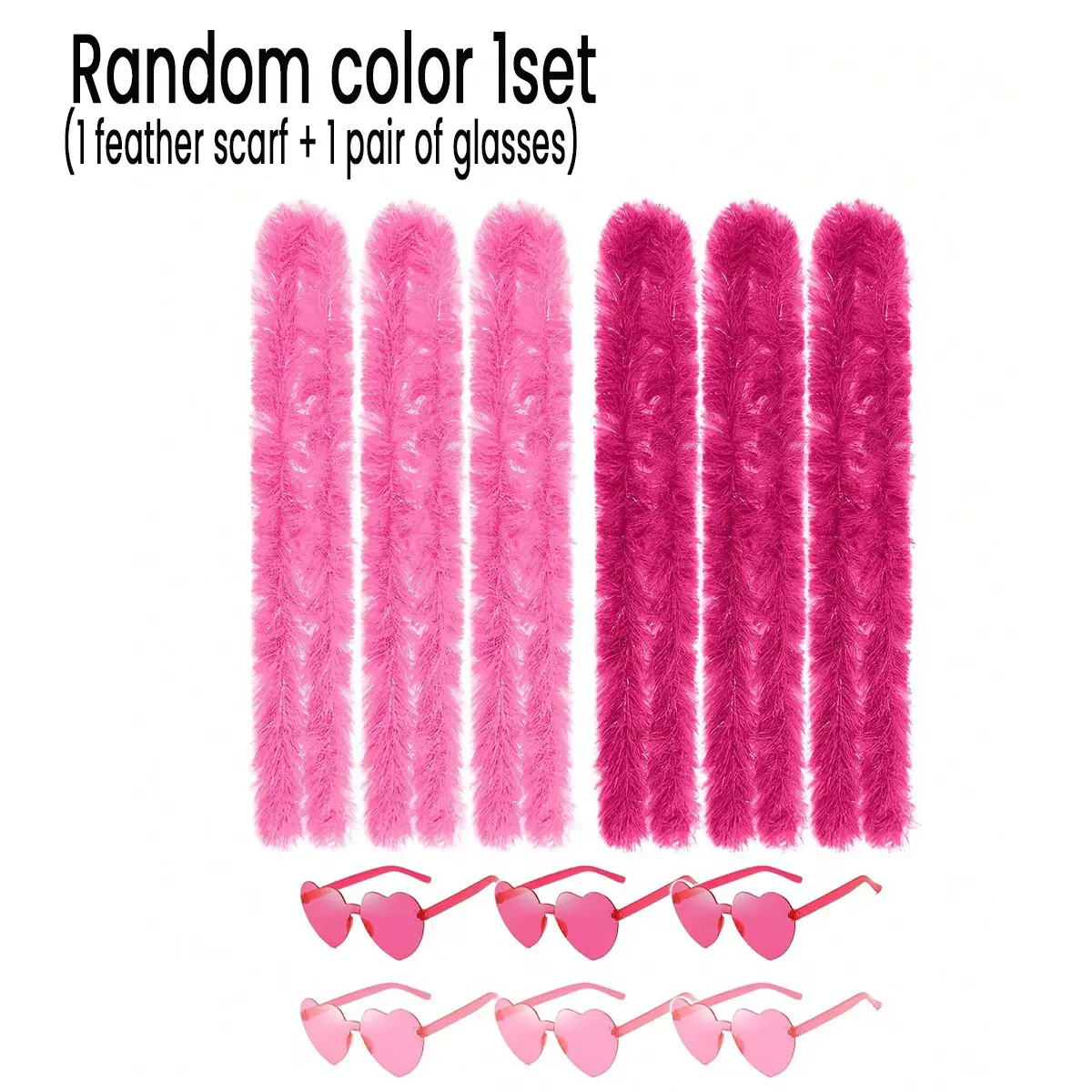3 Sets Plush Artificial Feather Scarf with Heart Glasses, Multicolor Fake Fur Scarf, Wedding Birthday Christmas Fashion Accessory