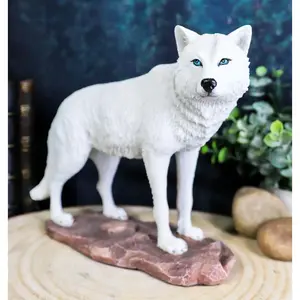 Ebros Gift Realistic Winter Hunter Tundra Snow White Albino Wolf Statue 8" Long