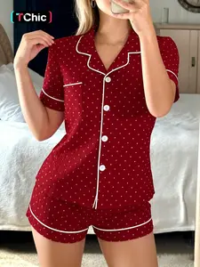 Classic Red Polka Dot Pajama Set, Vintage Aesthetic Button Down PJs, Soft 2-Piece Sleepwear for Women, All-Season Loungewear, Perfect Gift for Her, Cozy Button Up Home Wear Essentials, Aesthetic Nightwear