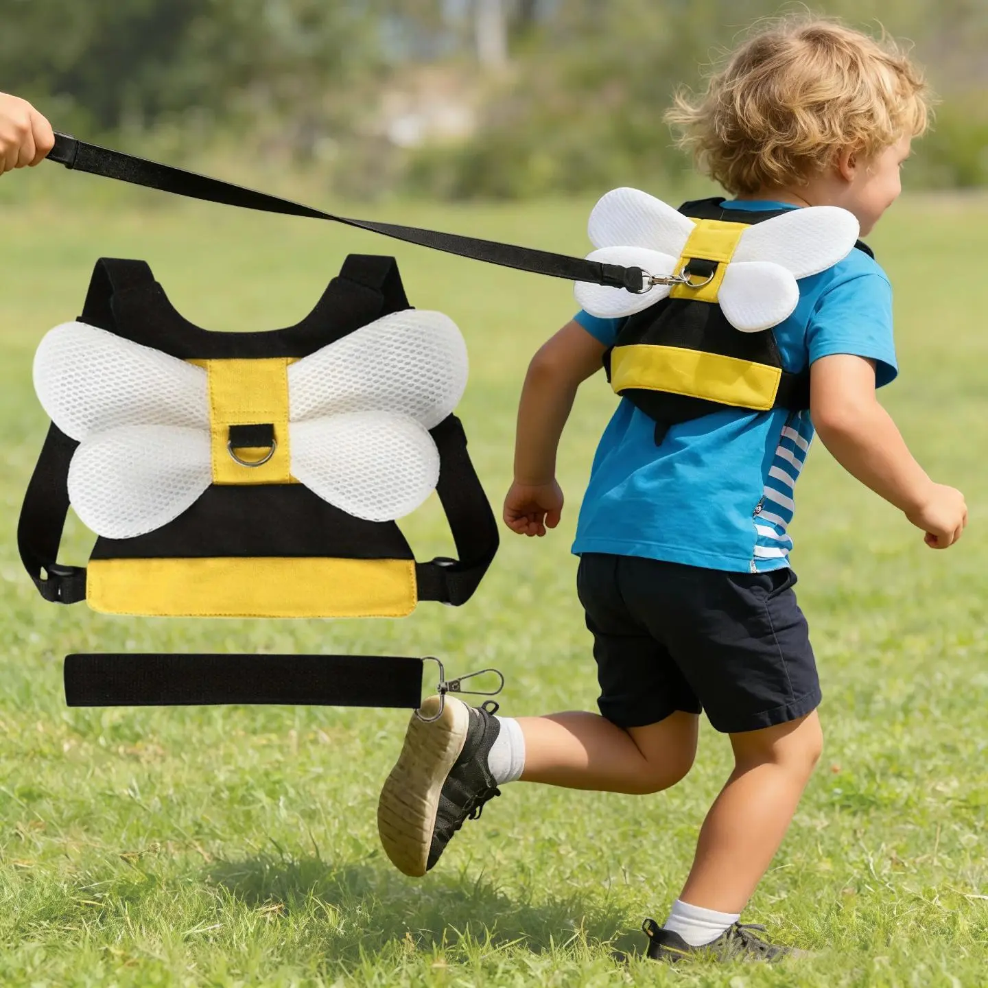 1 set yellow Cute anti-lost toddler walking harness, suitable for boys and girls, 2-in-1 safety harness, safe and breathable, walking safety harness, Upgraded toddler harness