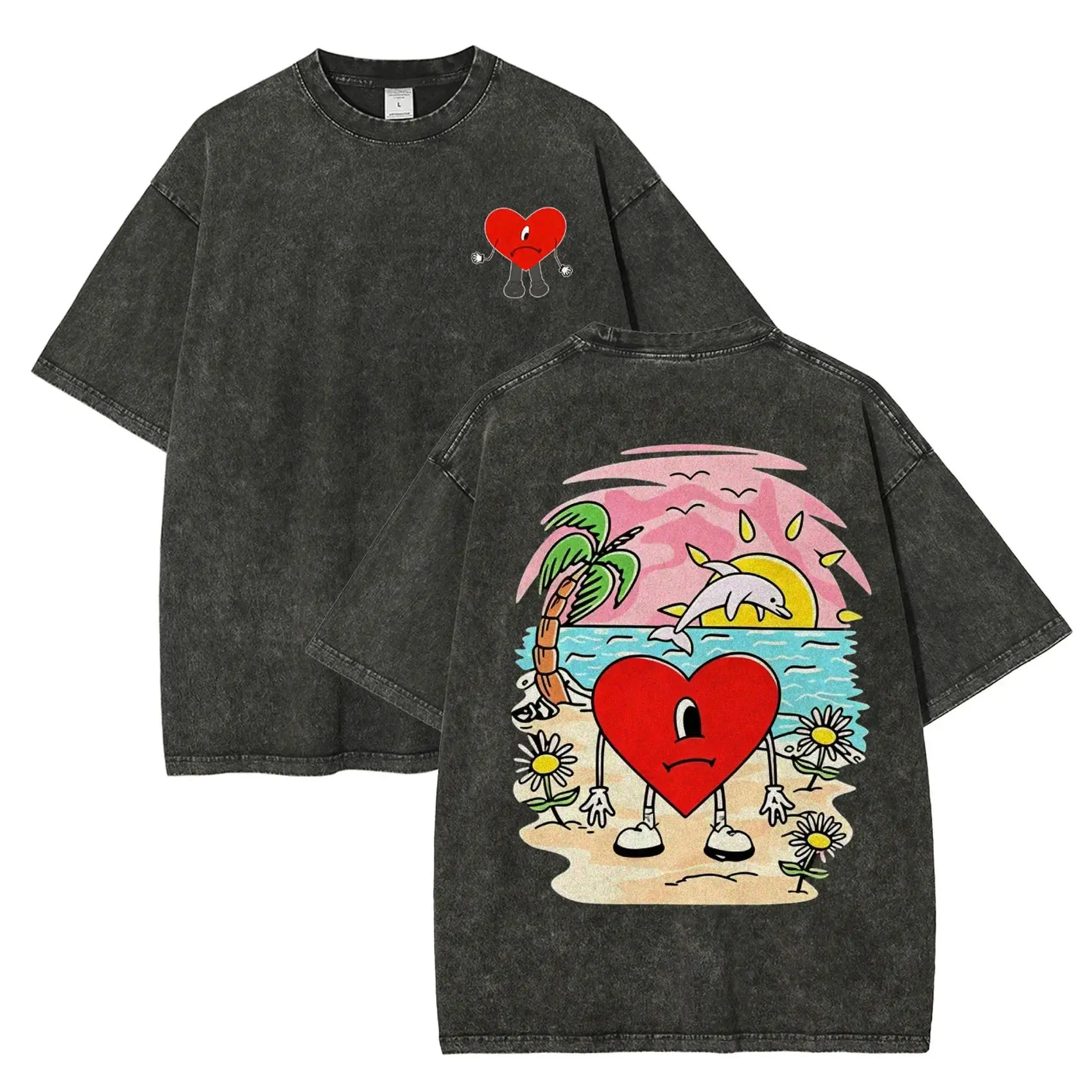 Unisex Bunny Vintage Fashion T-Shirt Harajuku Stvle Latin Music Theme Short Sleeve Cotton Comfortable Fit ldea  for Music Fans