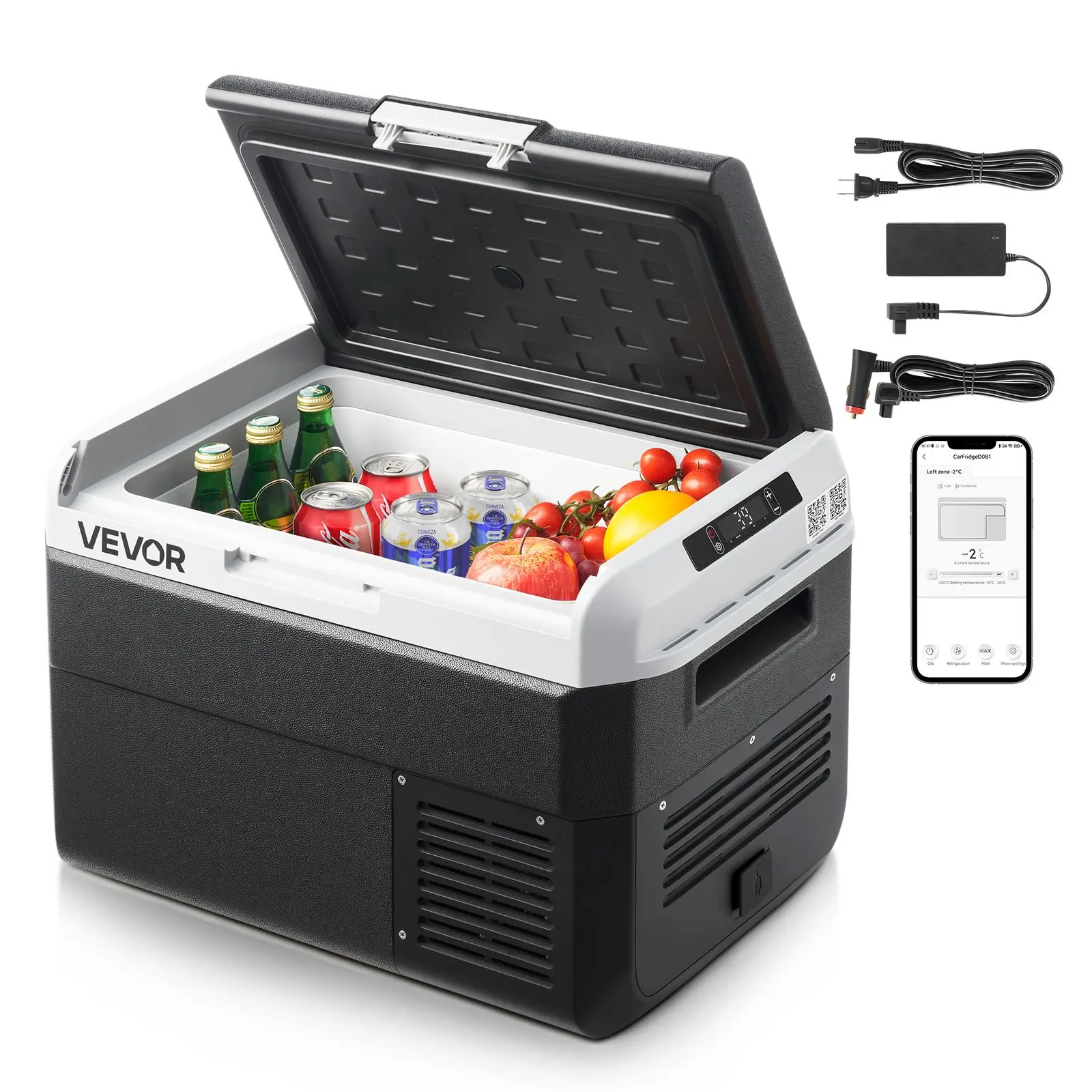 【Summerfinds】VEVOR 12 Volt Car Refrigerator, 26.4QT/25L Car Fridge, Portable Electric Cooler with -4℉~68℉ Adjustable Temperature, 12/24V DC and 100- 240V AC Compressor Freezer for Outdoor, Camping, Travel, RV