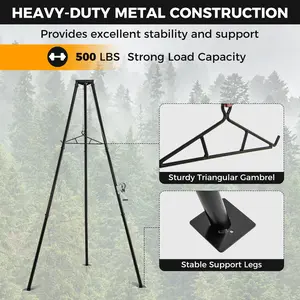 COSTWAY - Tripod Game Hoist Deer Hanger 600 LBS Capacity Deer Skinning Rack-Black