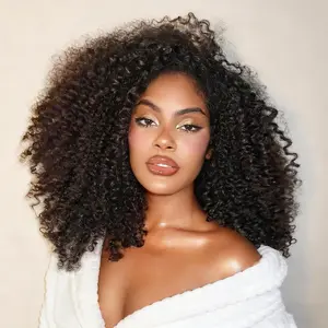 【12-Hour Flash Sale】Afro curly 250% Wear Go Half Wig Kinky Curly Invisible Hairline 150% & 180% & 250% Glueless Human Hair Wigs No Lace Seamless Flip Over Wig Updo Down Style Hairpiece #halfwig