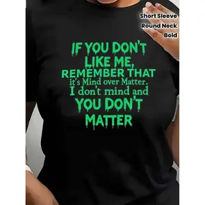 Plus Size Women's Short-Sleeve T-Shirt, Bold Statement Text Top, Casual Mind Over Matter Clothes for Spring & Summer Wear
