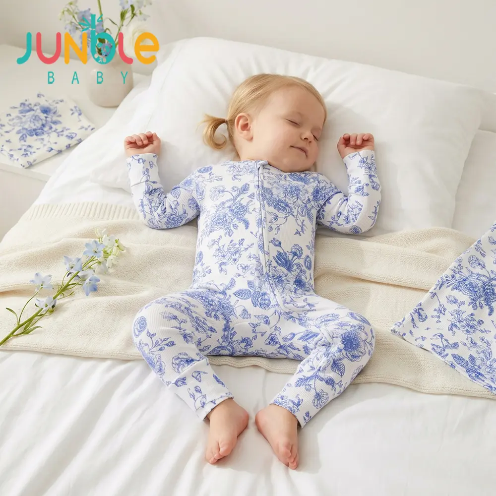 Junblebaby 0-3Y Bamboo Baby Girl Sleeper, Pink Floral print Convertible Footie Pajamas, baby bamboo zipper romper,newborn gift,Two-Way Zipper Romper, Soft Breathable Bamboo Sleepwear with Fold-Over Foot Covers for Newborn Infant Toddler, mitten cuff