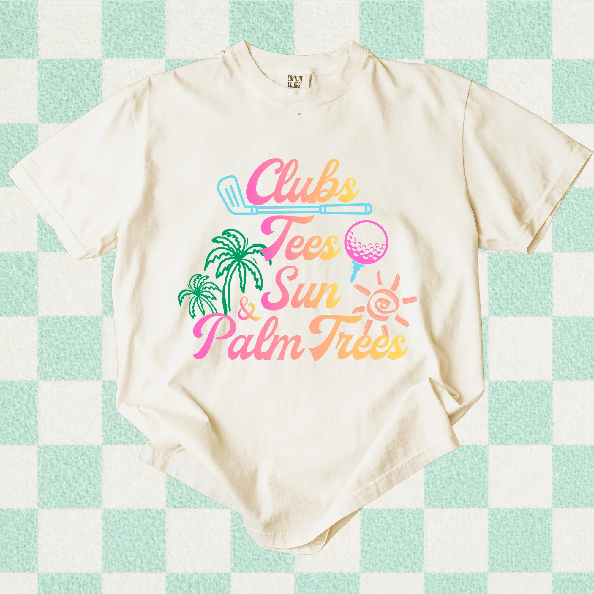 Clubs Tees Sun & Palm Trees T-Shirt - Retro Summer Golf Vibes - Comfort Colors Shirt