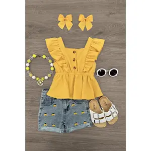 Yellow Lemon Denim Short Set