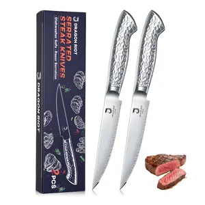 Huusk Steak Knives Set of 2 Serrated Edge Steak Knife Set Japanese Stainless Steel Dinner Knife Diswasher Safe Steak Knives with Box