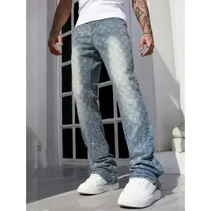 StreetLifeMen'sCasualDistressedWashRhinestoneDecorDenimJeansFabricMenswear