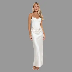 Shimmering Horizon Satin Maxi Dress Cream Womenswear Corset