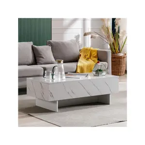 41" Marble White Cool Coffee Table For Living Room,Rectangular Glossy Smart Contemporary Center Table For Waiting Area,White Indoor Furniture