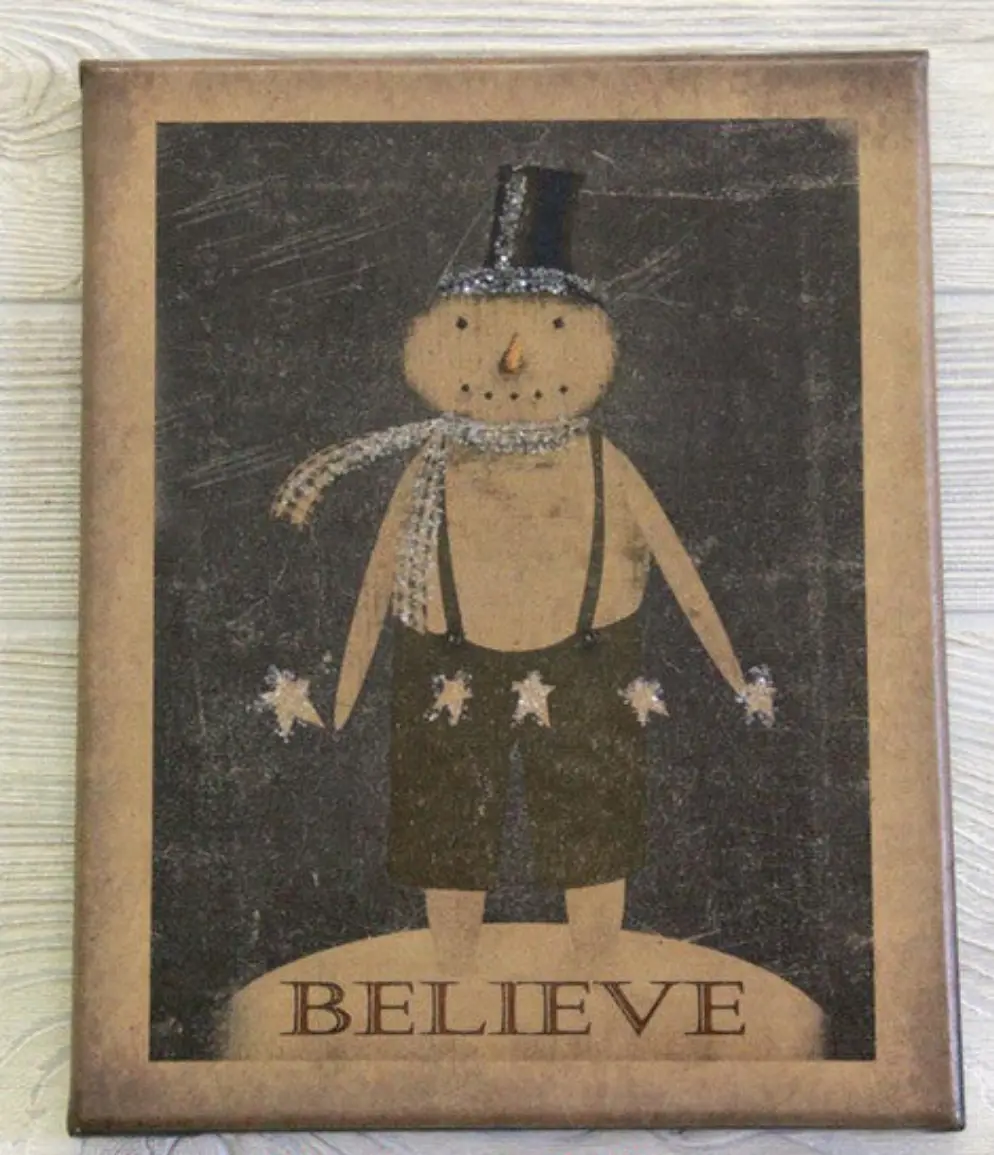 Glitter With Believe Snowman 8X10 Canvas Print - Artistic Wall Decor for Room Decoration