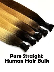 Hair Bulk Grade Straight Human Virgin Raw Hair Extensions No Weft Silky Straight Human Hair Bulk for Box Braids Twists Micro Braiding Hair Super Soft Smooth Human Hair Bulk Extensions Gradient color #T2/5 18inch