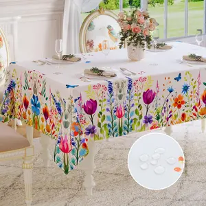 Spring easter tablecloth rectangle waterproof floral pattern decorative table cloths stain resistant wrinkle free fabric table covers for dinnerpartypicnicindooroutdoor 60 x 84 inch