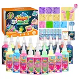 Timetome DIY Squishy Kit for Kids Ages 3+, Magic Water Elf Squishy Maker Set with 20 Color Gels & 10 Molds, Glow-in-the-Dark & Glitter Gel Toys, Sensory Arts and Crafts Activity for Creative Play