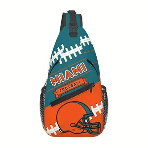 Large Crossbody Backpack with Miami Football Graphic - Turquoise & Orange Football Field Design, Polyester Bag with Zipper Closure & Adjustable Strap - Spacious Chest Pack for Travel, Hiking, Sports, Gaming Fans - Unisex Backpa Gothic Bat Messenger