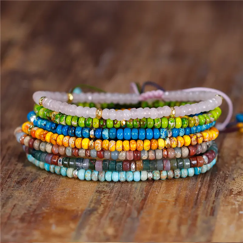 Natural Imperial Jasper Stone Bracelet Blue Green Jasper Gemstone Braided Bracelet Healing Spiritual Meditation Bracelet Anxiety Stress Relief Minimalist stone bracelet